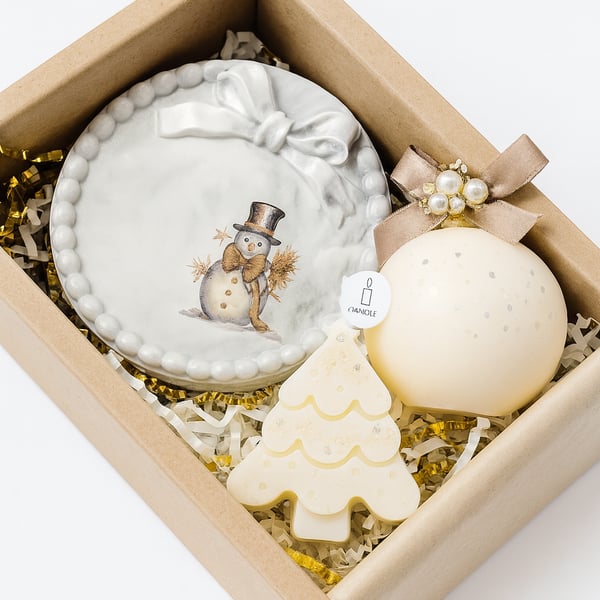 Christmas Gift Set Handmade Soy Candles & Decorative Tray, Ready to Ship