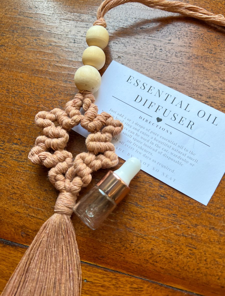 Macrame car diffuser, essential oil air freshener, mirror charm - star