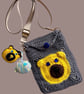 Handmade Bear Face Crochet Bag with Fish & Bear Charms - Adjustable Strap.