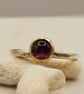 Rhodolite Garnet Ring - Sterling Silver Gold Bezel - Size K
