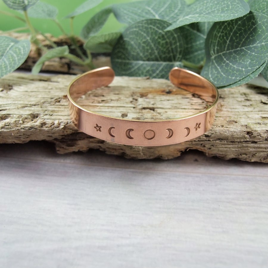 Copper Cuff. Hand Stamped Moon Phases and Stars... - Folksy