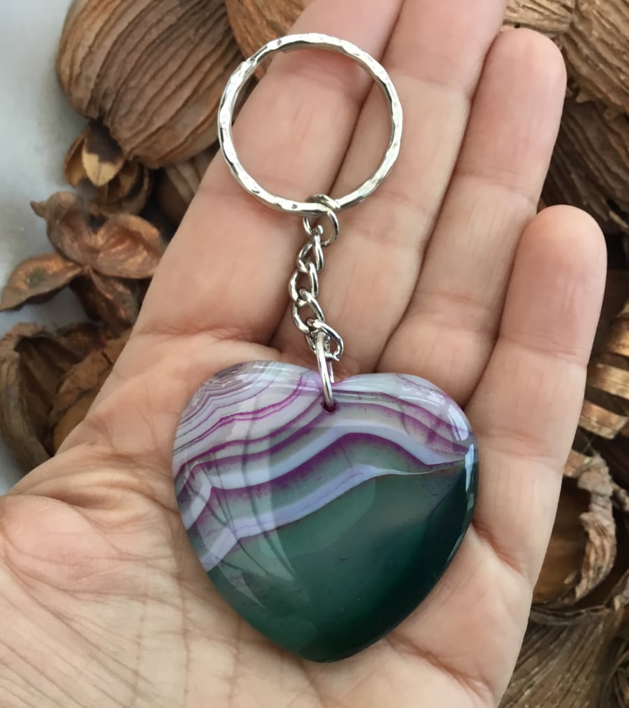 Stunning Agate Gemstone Heart Keyring or Handbag Charm.