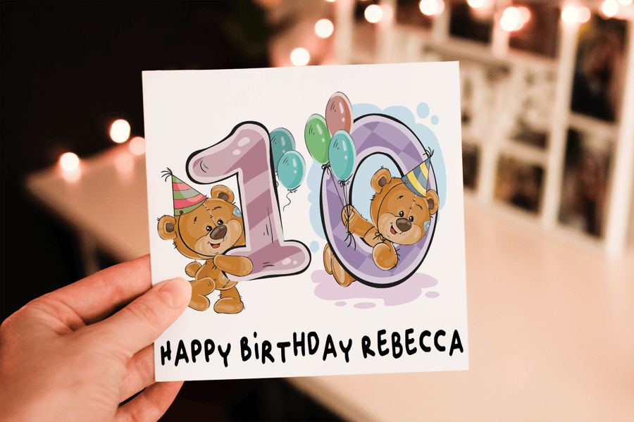 Teddy 10th Birthday Card, Card for 10th Birthday, Birthday Card, Friend Birthday