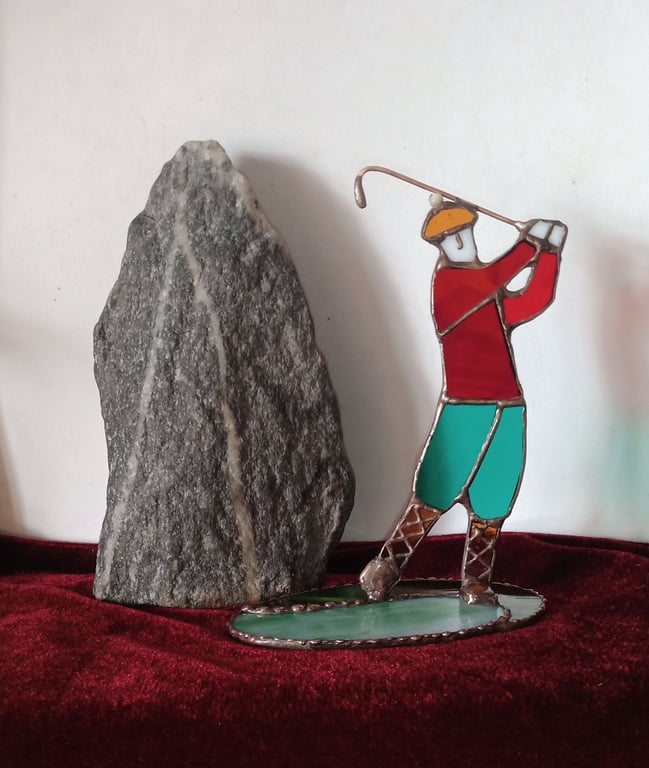 Stained Glass Golfer Ornament Decoration 