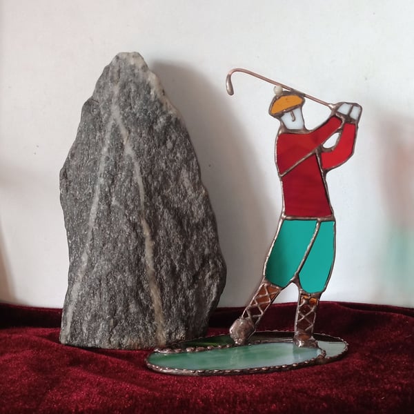 Stained Glass Golfer Ornament Decoration 