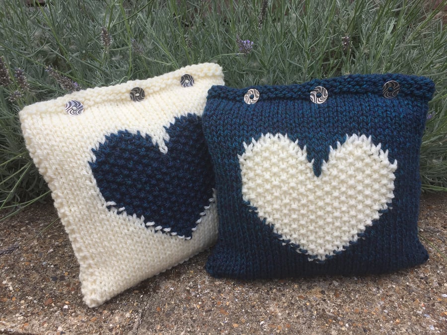 Heart Cushion Cover KNITTING PATTERN in pdf; make as a DIY gift, Valentines gift