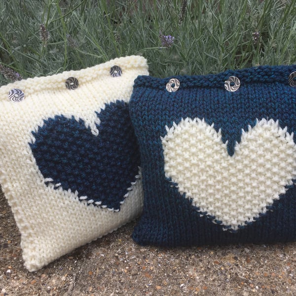 Heart Cushion Cover KNITTING PATTERN in pdf; make as a DIY gift, Valentines gift
