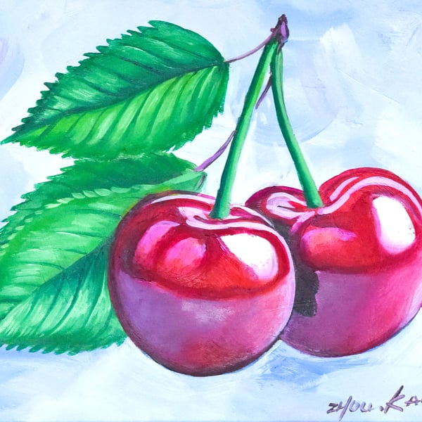 Cherries Oil Painting – Original & One of a Kind – Fun & Delightful
