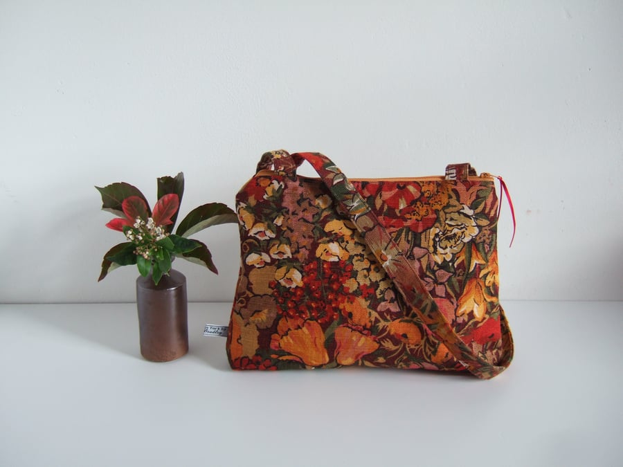 Vintage Liberty fabric Autumnal zip up shoulder bag