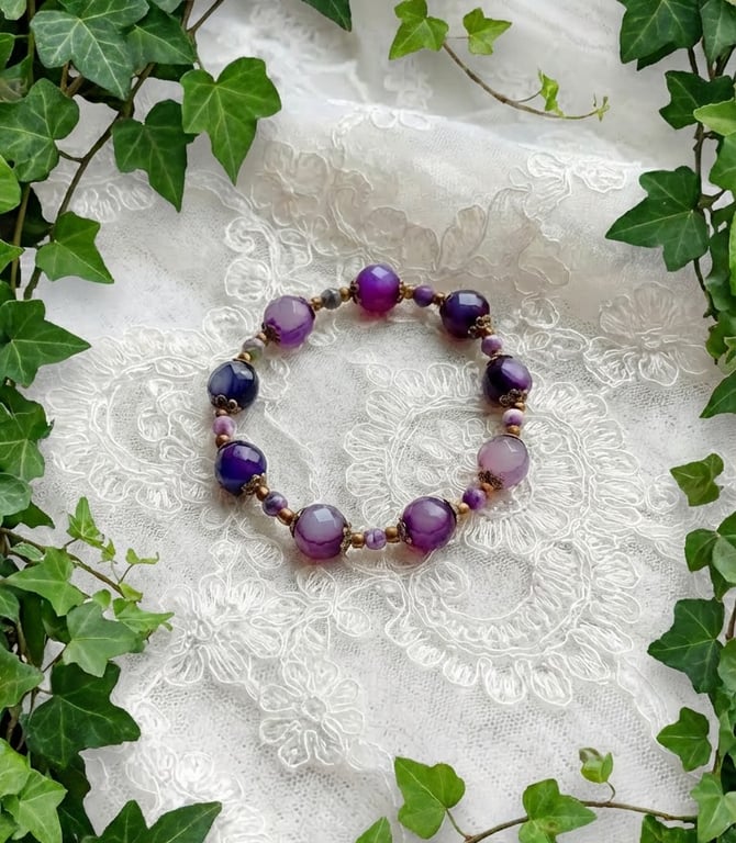 Purple Agate and Bronze Bracelet