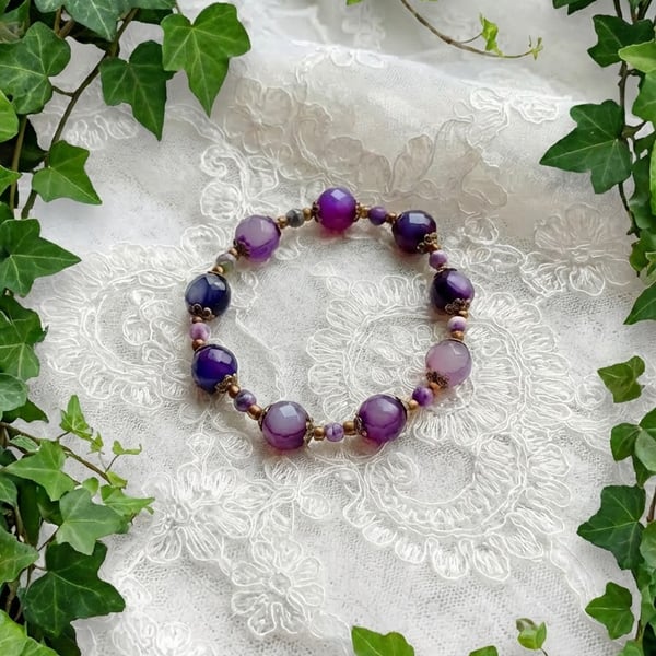 Purple Agate and Bronze Bracelet