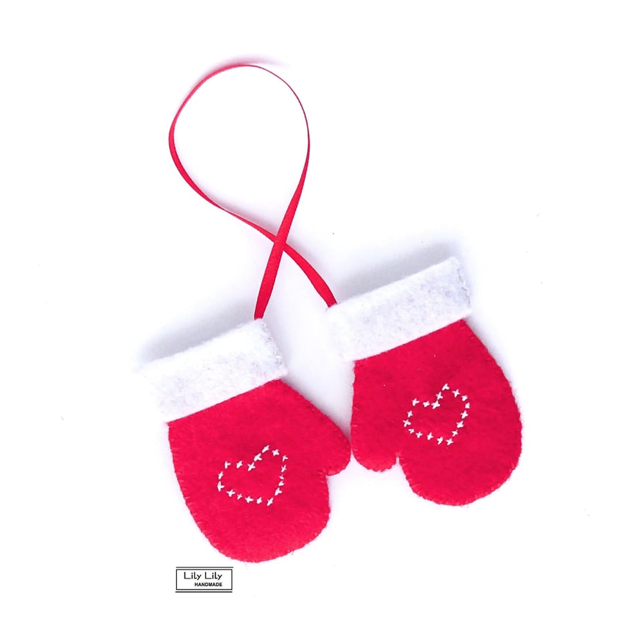Handmade Christmas Decoration - Embroidered Felt mittens by Lily Lily Handmade 