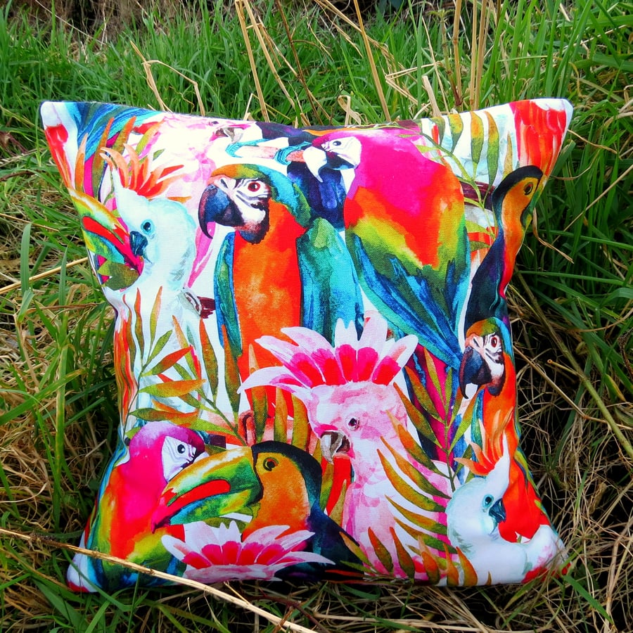 Tropical Decor.  A rainforest cushion, complete with feather pad.