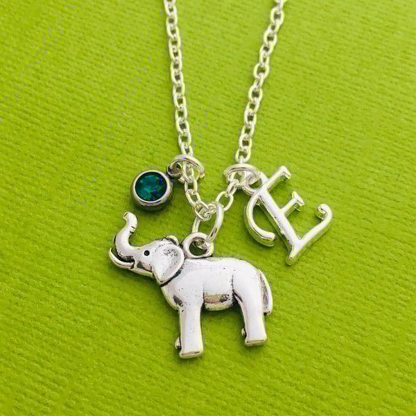 Personalised Silver Elephant Charm Necklace
