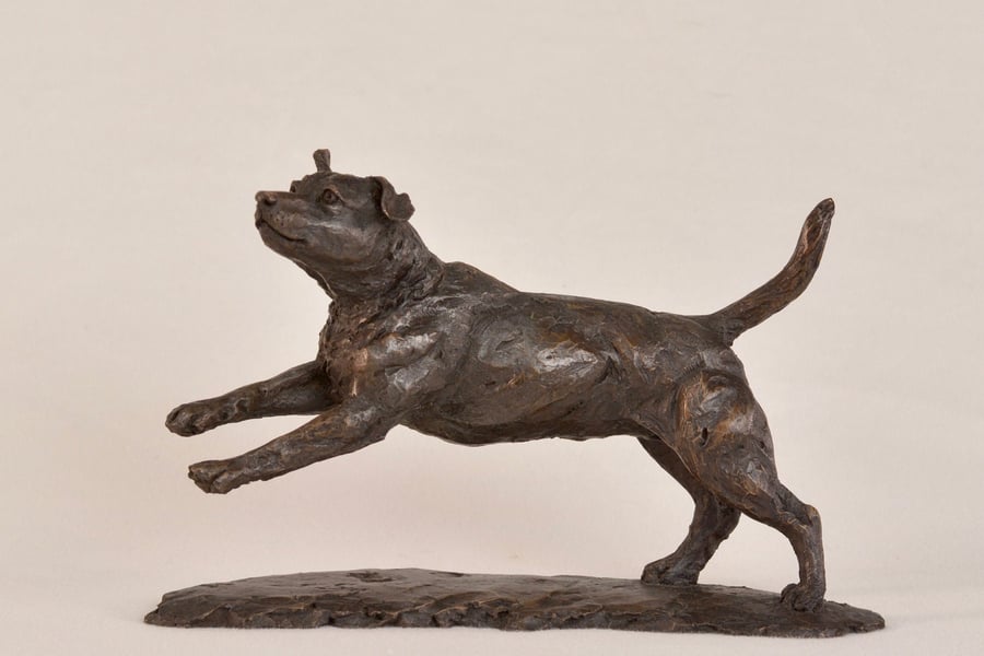 Running Jack Russell Terrier Dog Statue Small Bronze Resin Sculpture