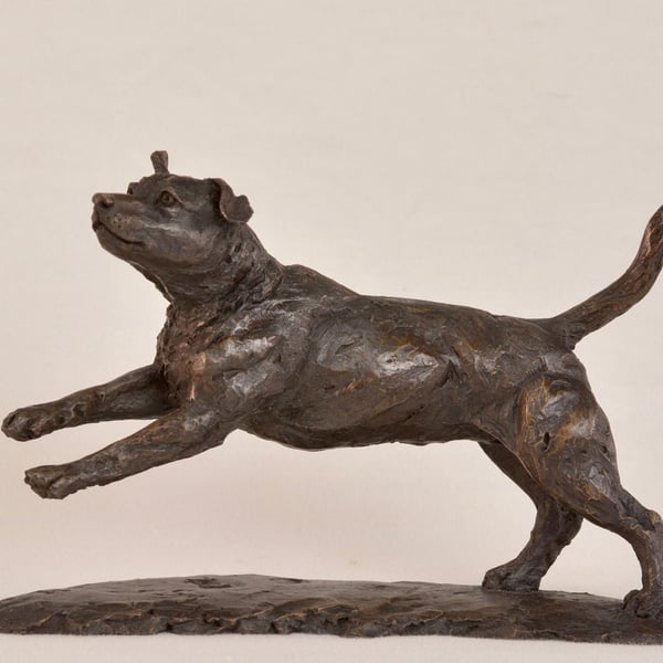 Running Jack Russell Terrier Dog Statue Small Bronze Resin Sculpture