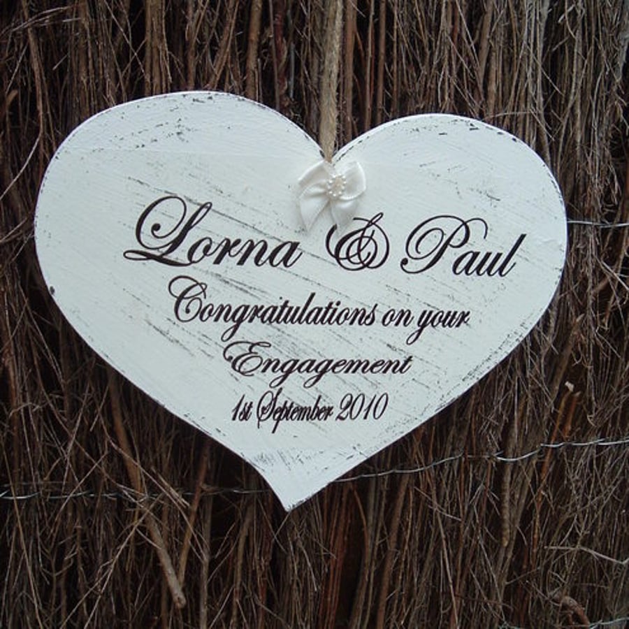 shabby chic distressed plaque - heart-engagement/wedding/21st