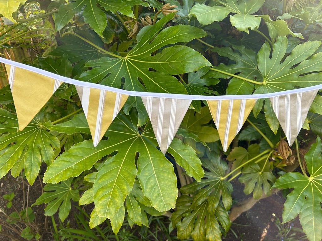 Handmade Silk Bunting, Gold and Silver Party Garland