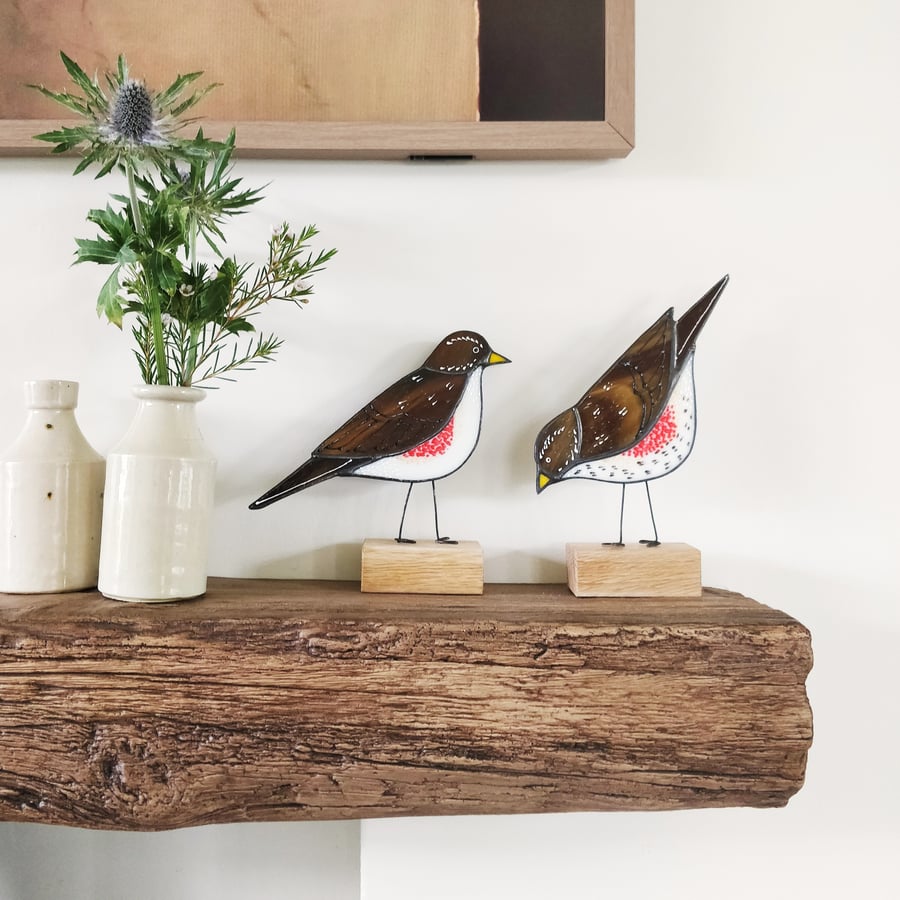 Redwing Glass Bird Sculpture 