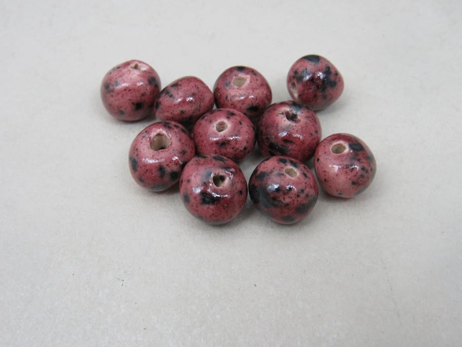 10 Small Speckled Rose Glazed Clay Beads