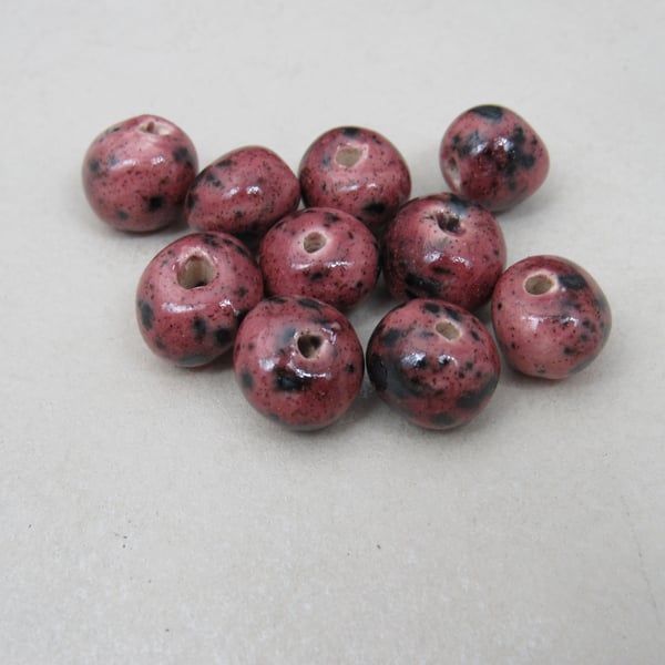 10 Small Speckled Rose Glazed Clay Beads