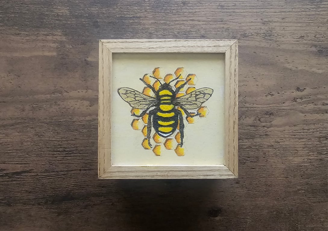 Handpainted bee on honeycomb trinket, jewellery, keepsafe box