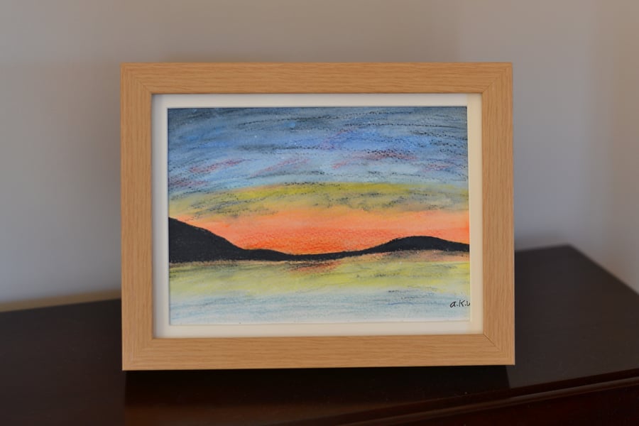 Mountain and Sunrise Watercolour ,Framed Art