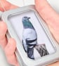 Handmade Fabric Pigeon in Tin Frame – Small Textile Bird Picture - Image 1