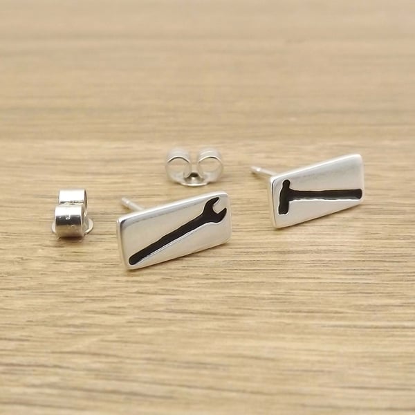 Tool stud earrings, handmade from sterling silver