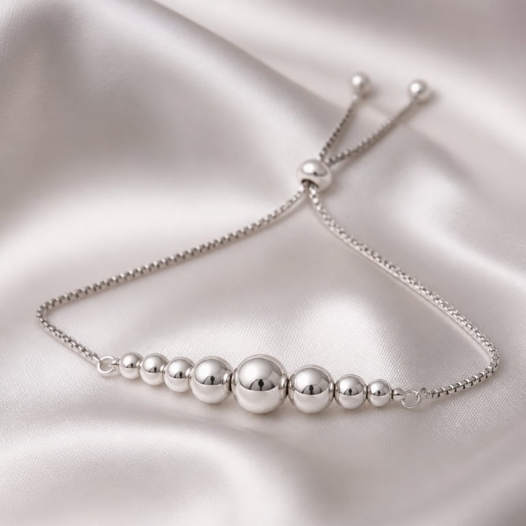 Sterling Silver Graduated Bead Bracelet - Adjustable Slider Bracelet - Handmade 