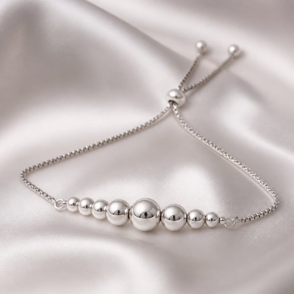 Sterling Silver Graduated Bead Bracelet - Adjustable Slider Bracelet - Handmade 
