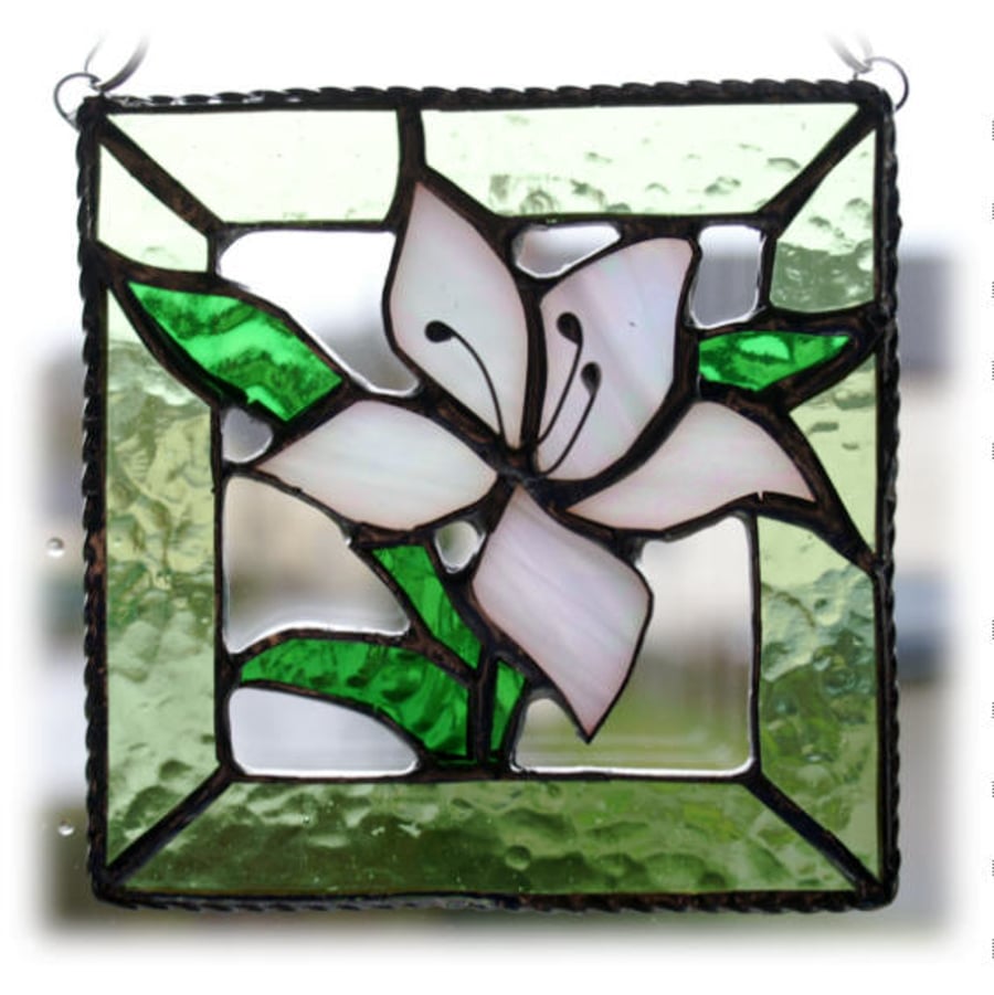 RESERVED Lily Stained Glass Suncatcher White framed Personalised