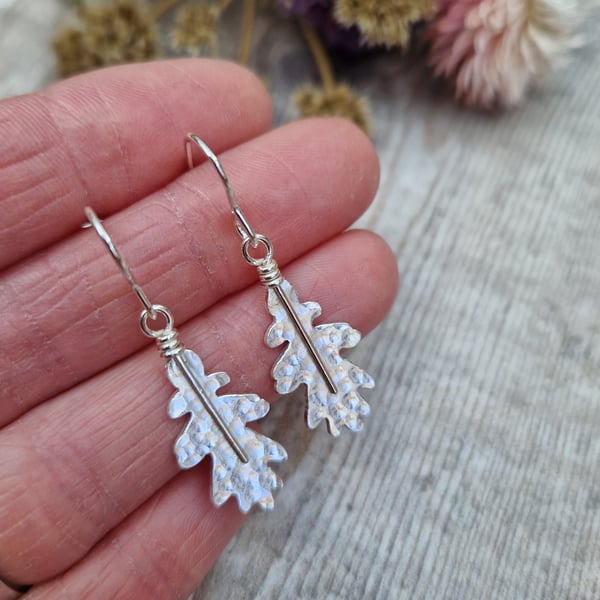 Sterling Silver Hammered Oak Leaf Earrings - JBJ1040