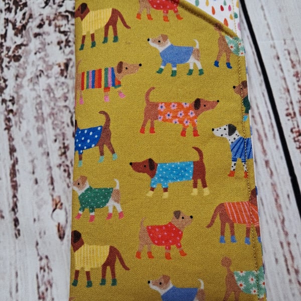 Dogs on mustard padded glasses case