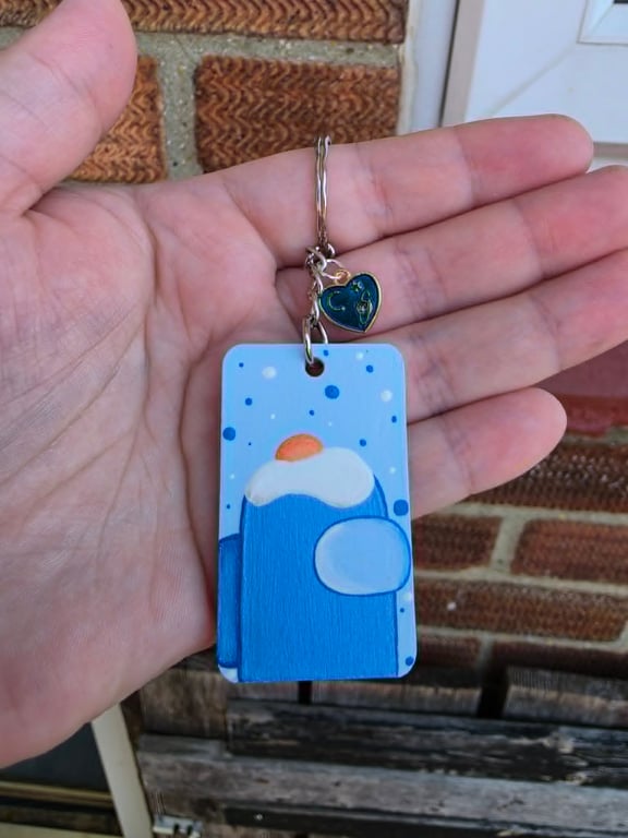 Blue Among Us Inspired Wooden Keyring