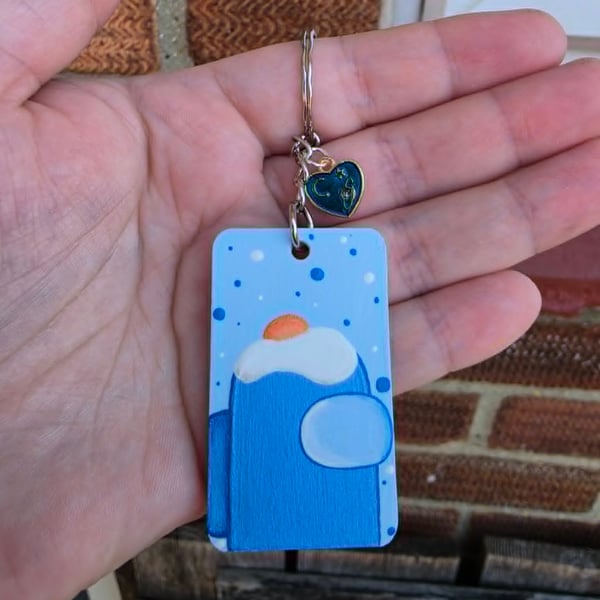 Blue Among Us Inspired Wooden Keyring