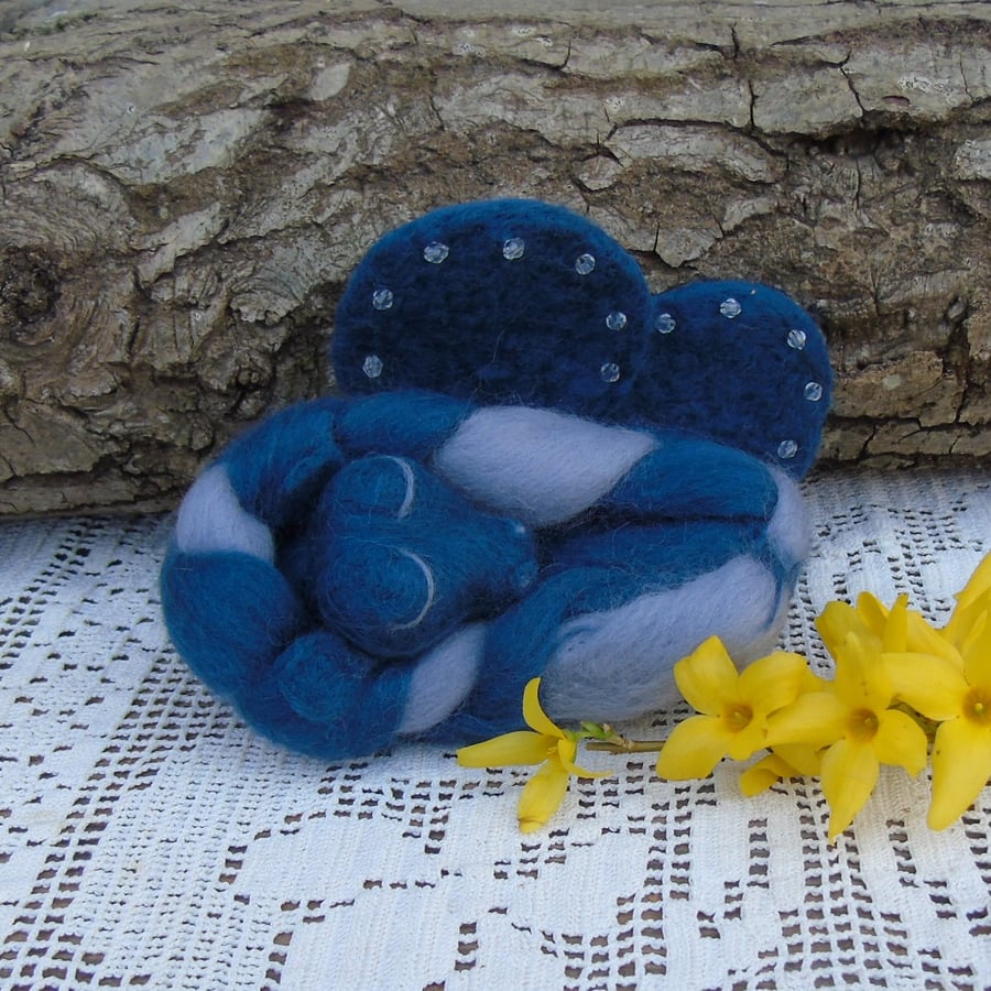 Needle felted sleeping baby dragon, winged dragon, blue and grey