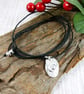 Silver and Pearl Organic Shape Necklace or Wrap Bracelet on Waxed Cord