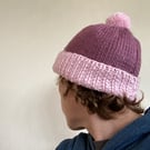 Burgundy and pink bobble hat