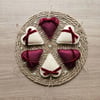 Set of Six Cranberry and Cream Felt Hearts 