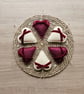 Set of Six Cranberry and Cream Felt Hearts 