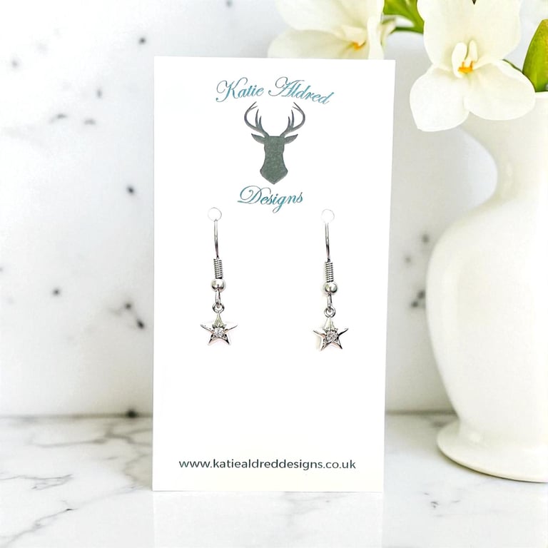 Charm Earrings - 3D Silver Rhinestone Star