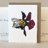 'Wheal Margery Bee' - Dark Plum Flower - Original Print Lino Cut Card