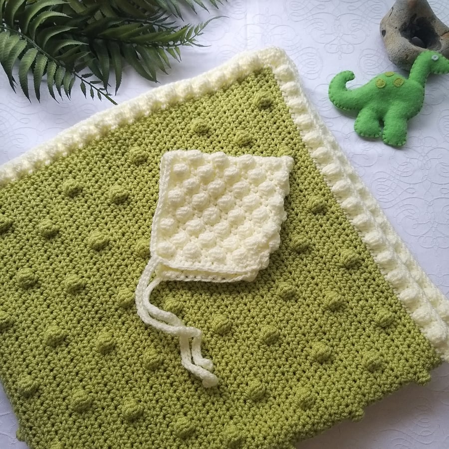Crochet Bobble Blanket & Hat Gift Set