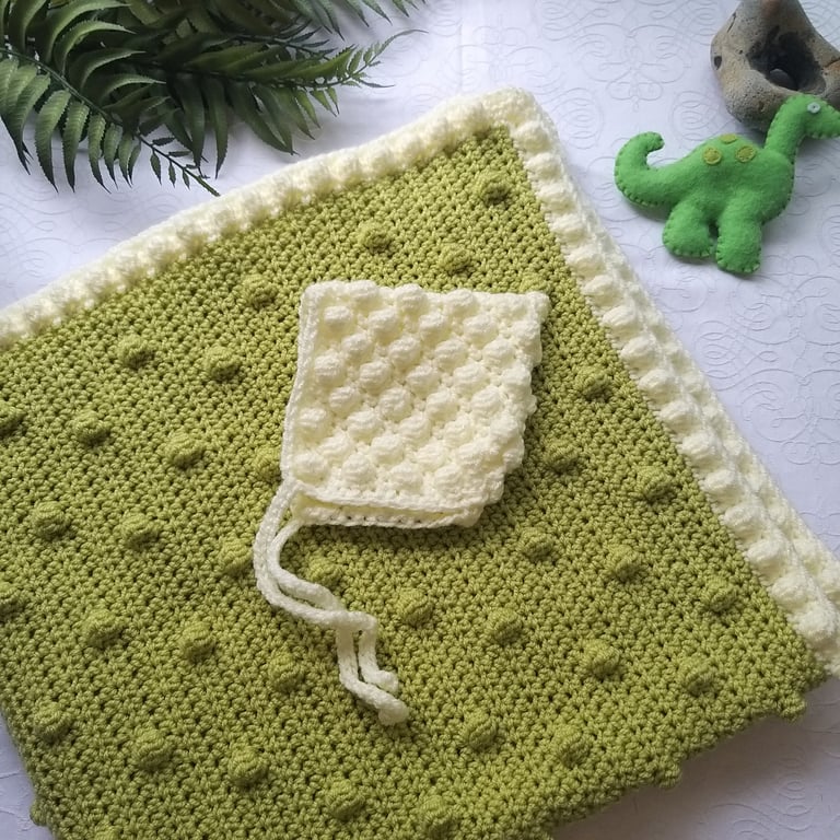 Crochet Bobble Blanket & Hat Gift Set