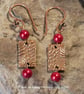 Copper Drop Earrings with Red Beads - Image 1