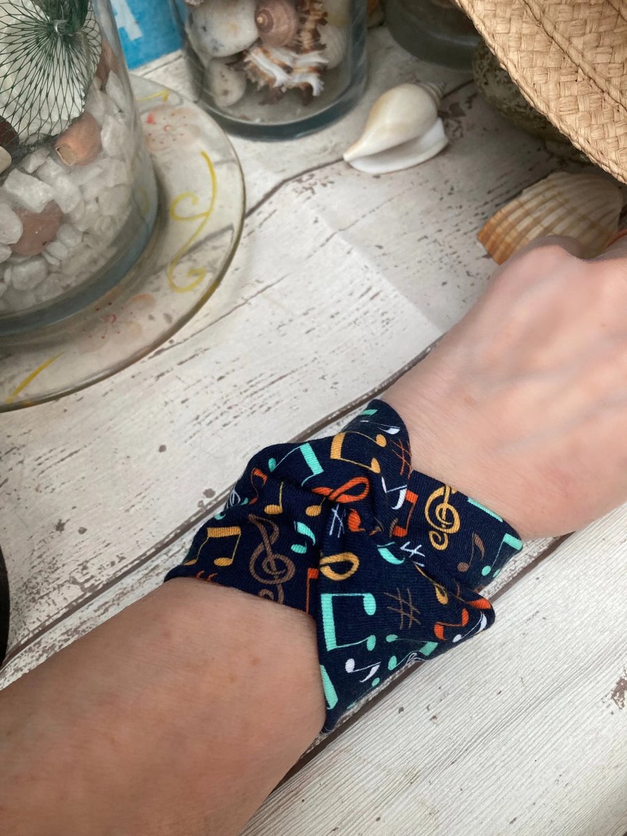 Wide cuff fabric bracelet in music theme
