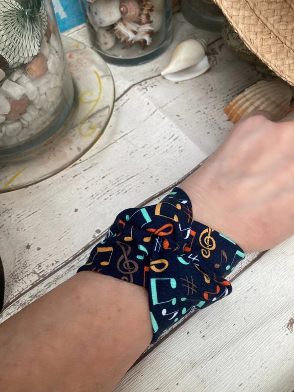 Wide cuff fabric bracelet in music theme