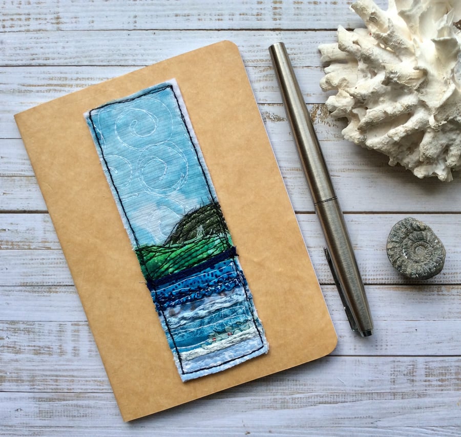 Embroidered A6 lined seascape notebook. 