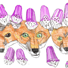 A6 postcard of foxes in the fox gloves